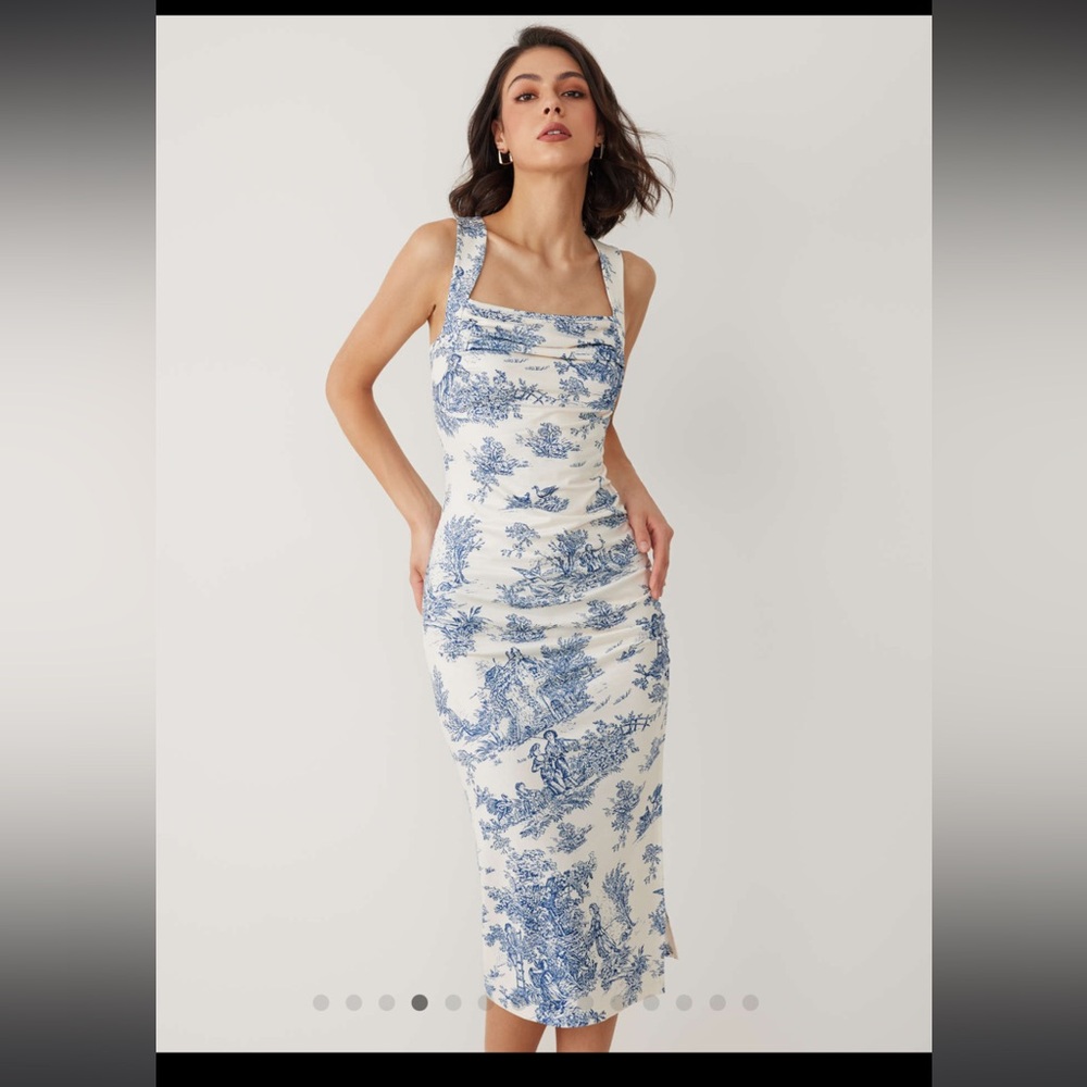 Cider TOILE DE JOUY RUCHED SPLIT MAXI DRESS